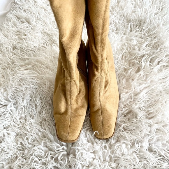 BONGO Women's Sz 7 Sand Brown Below the Knee Faux-Suede Fabric Square Toe Boots - Picture 5 of 8